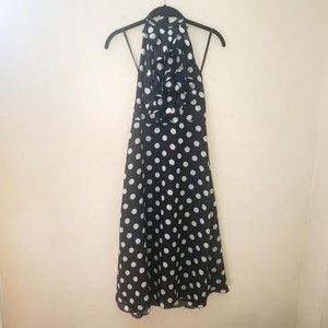 Monsoon Black & White Polka Dot Halter Ruffle Front Dress Sz 8